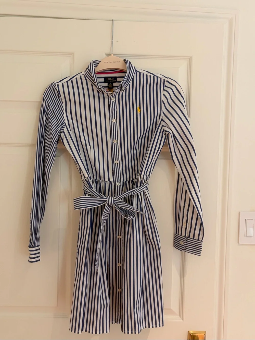 Ralph Lauren Navy & White Striped Shirt Dress with Tie Waist for Girls 💕